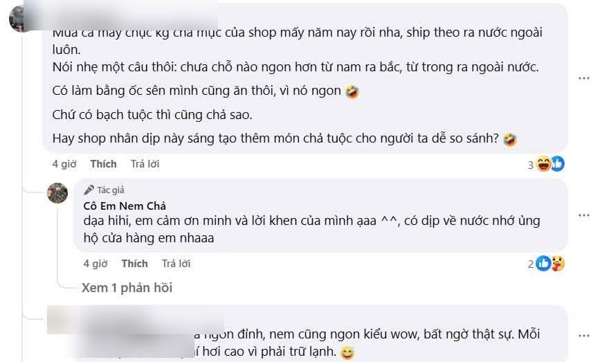 Khách hàng nói gì về Xóm Biển 5 Khách mua chả mực nhiều năm, còn ship ra nước ngoài.
