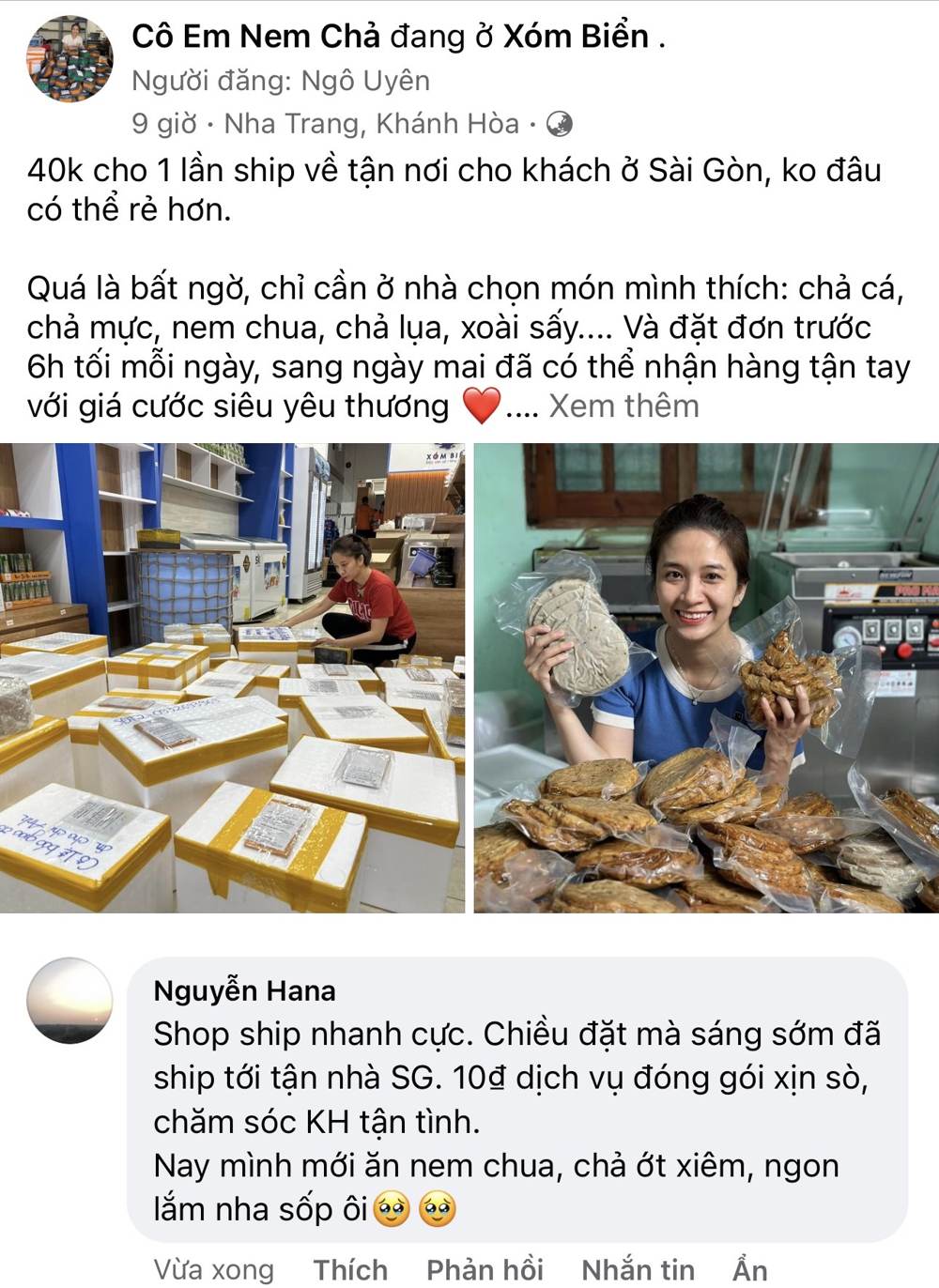 Khách hàng nói gì về Xóm Biển 21 Phản hồi khách hàng về chả cá, chả lụa, chả mực, nem chua - Xóm Biển Nha Trang